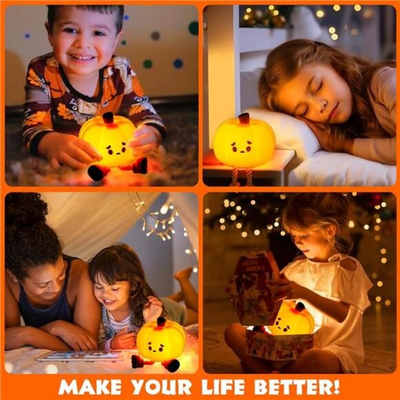 Pumpkin Night Light, Cute LED Lamp, Silicone Dimmable Nursery Nightlight - Picture 7 of 8